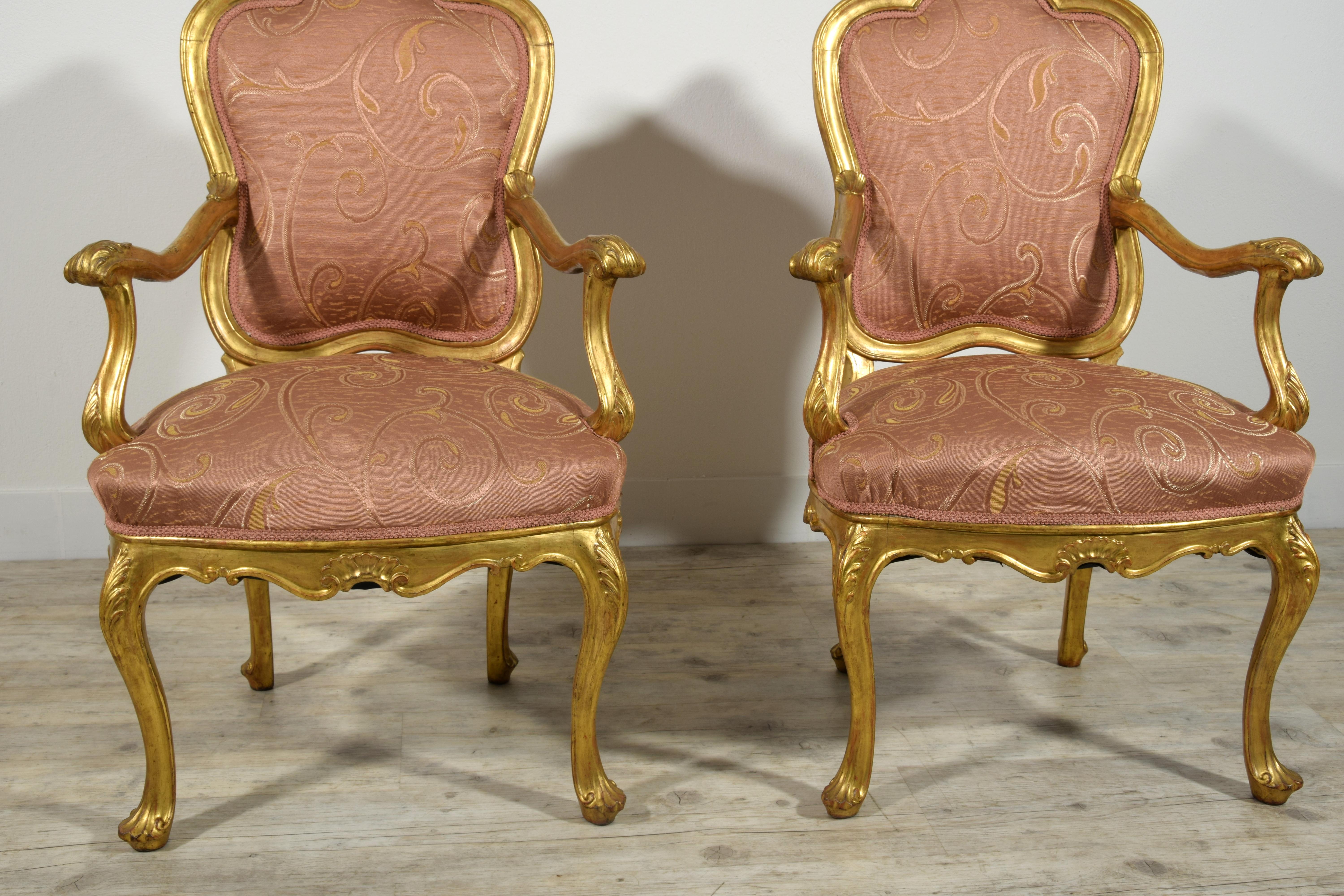 19th Century, Pair of Italian Giltwood Armchairs For Sale 13