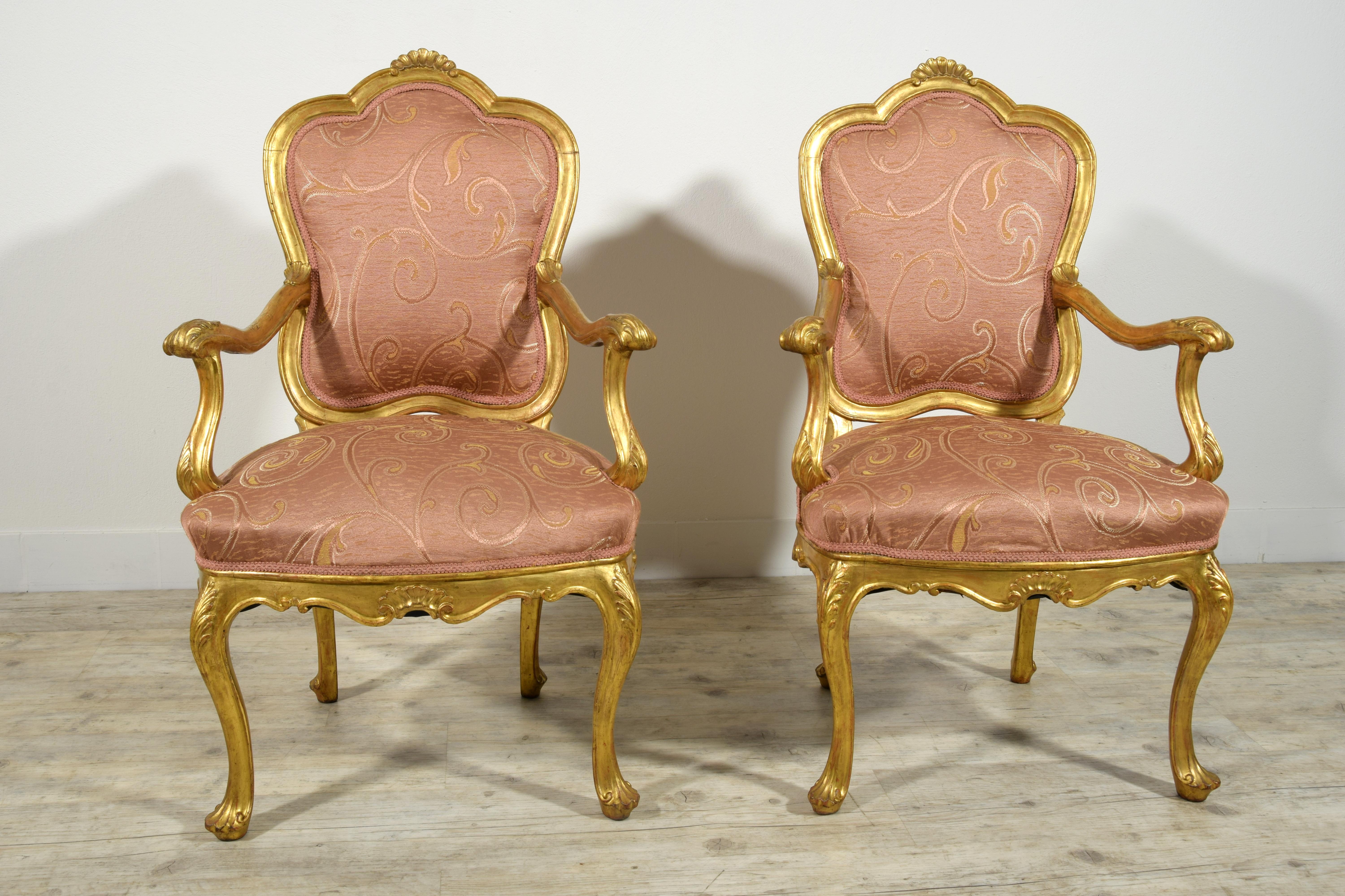 19th Century, Pair of Italian Giltwood Armchairs For Sale 14