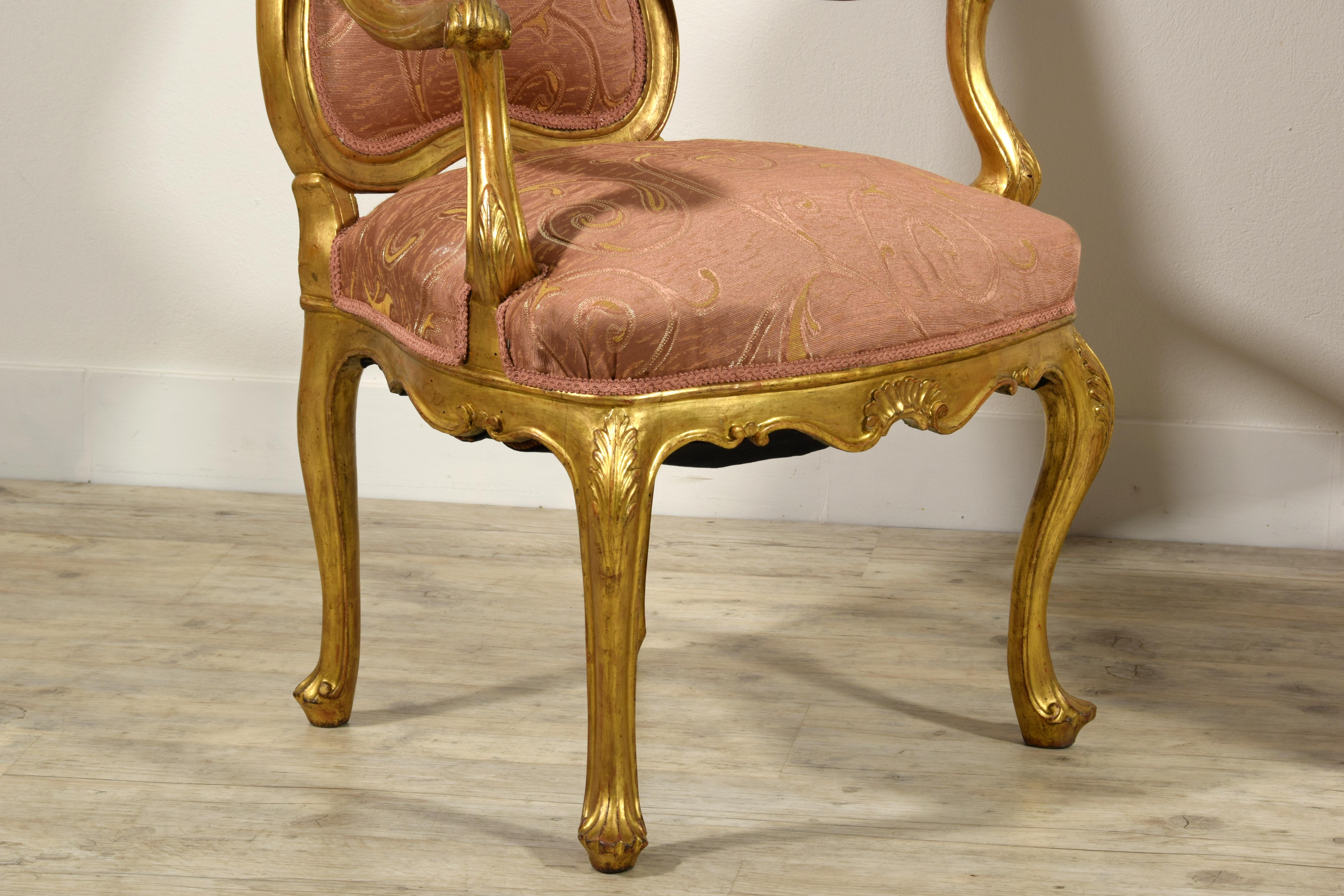 19th Century, Pair of Italian Giltwood Armchairs For Sale 15