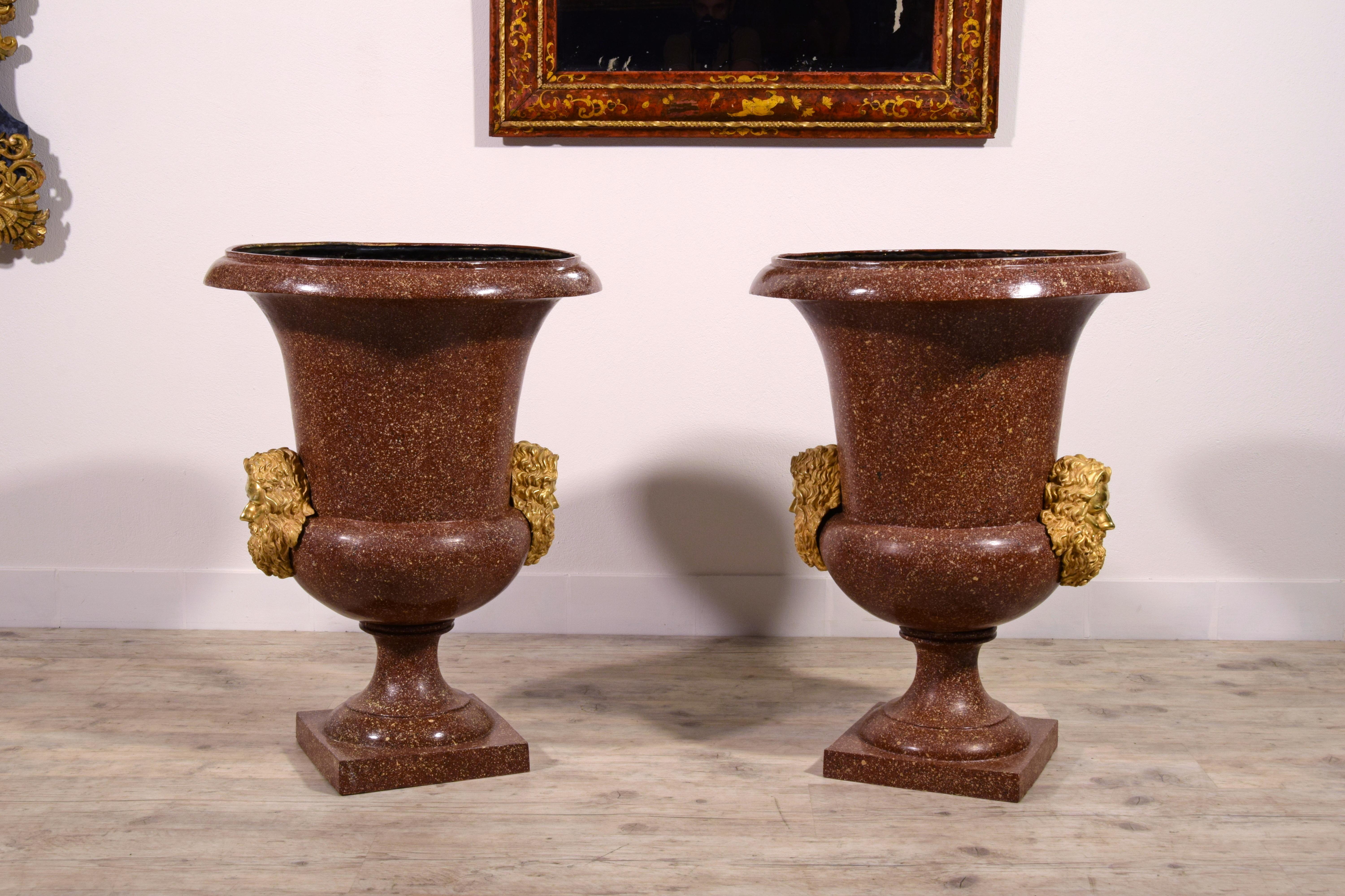 Neoclassical 19th Century, Pair of Italian Lacquered Bronze Vases  For Sale