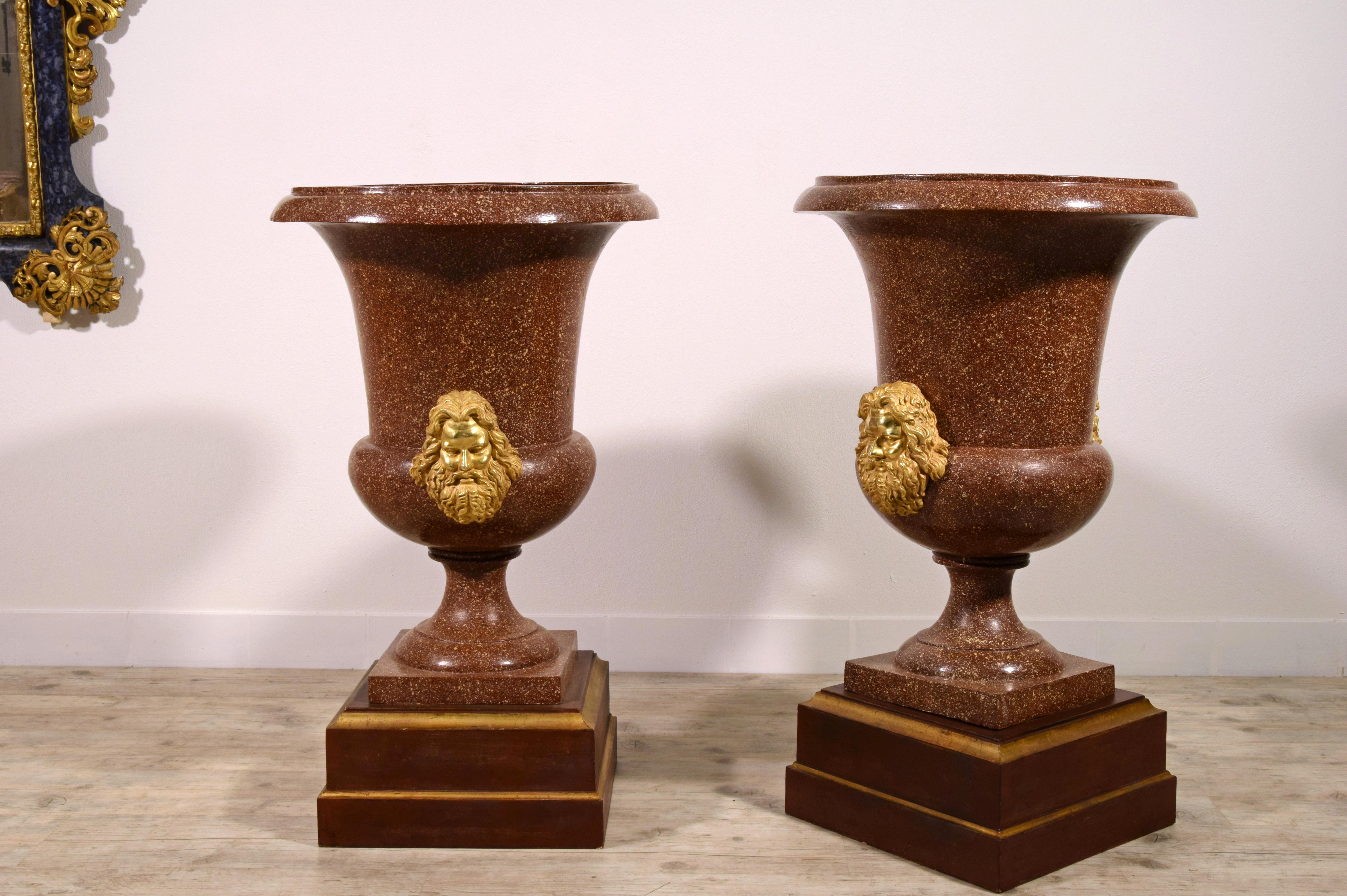 Gilt 19th Century, Pair of Italian Lacquered Bronze Vases  For Sale