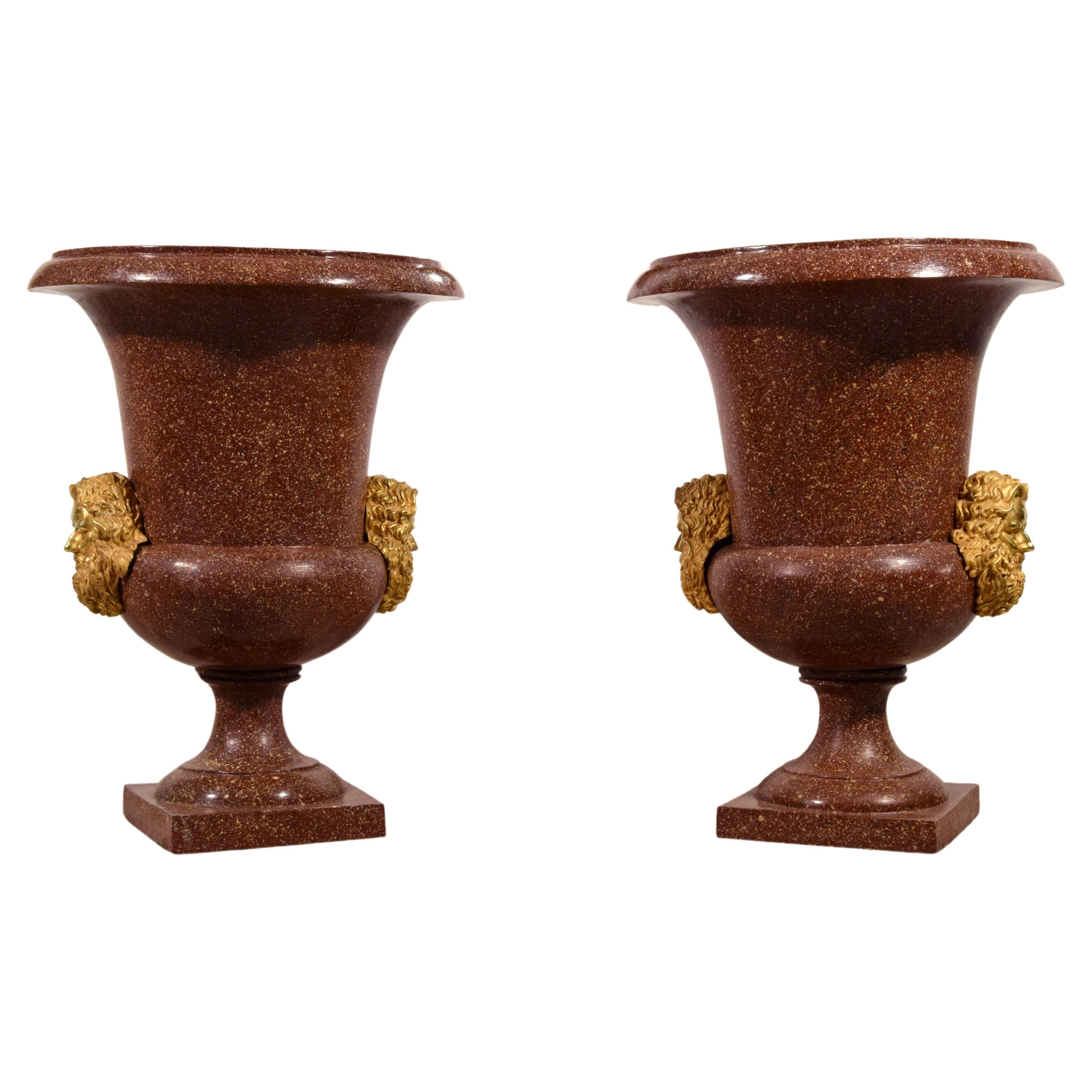 19th Century, Pair of Italian Lacquered Bronze Vases  For Sale