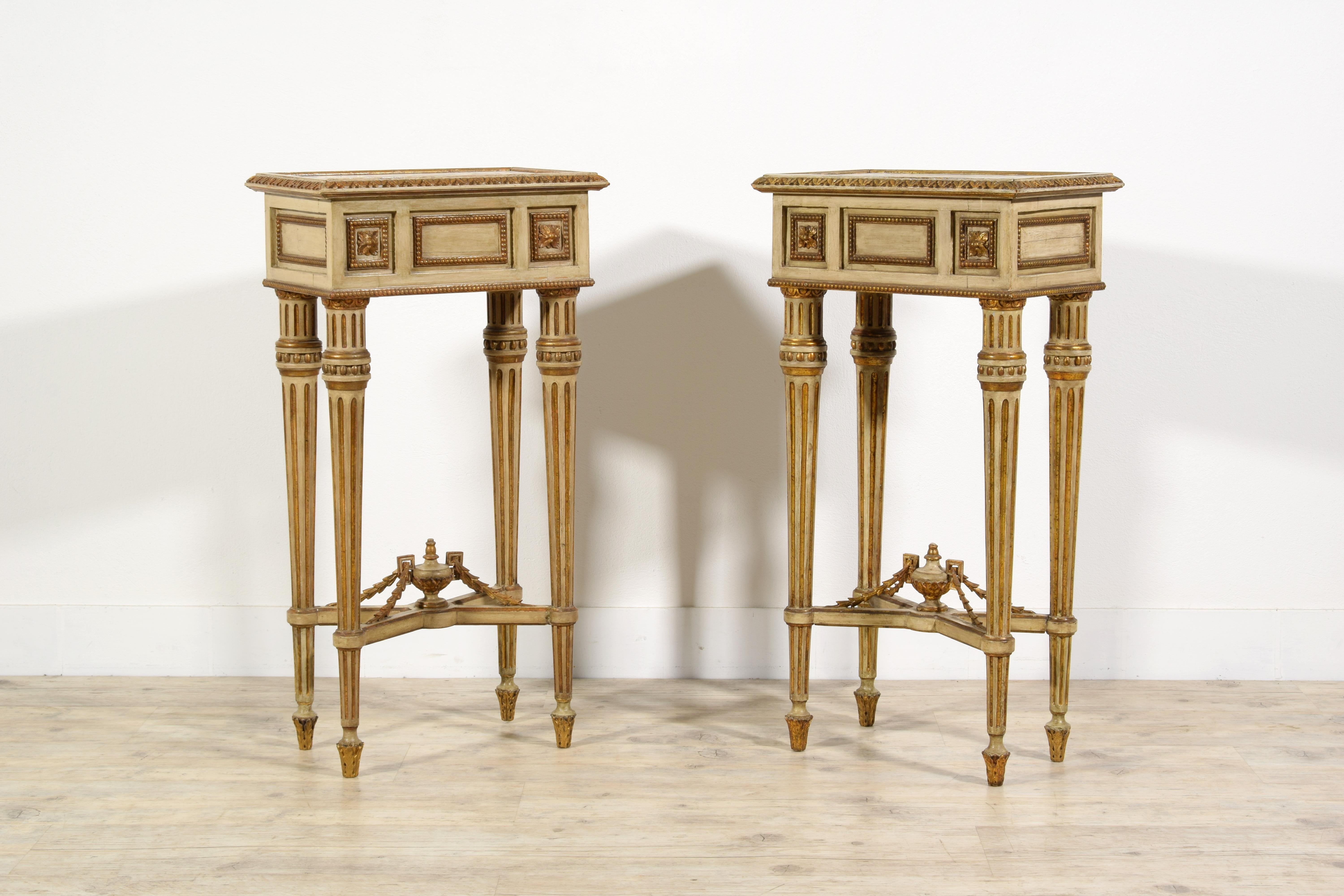 19th Century, Pair of Italian Louis XVI Style Lacquered Wood Central Tables  7