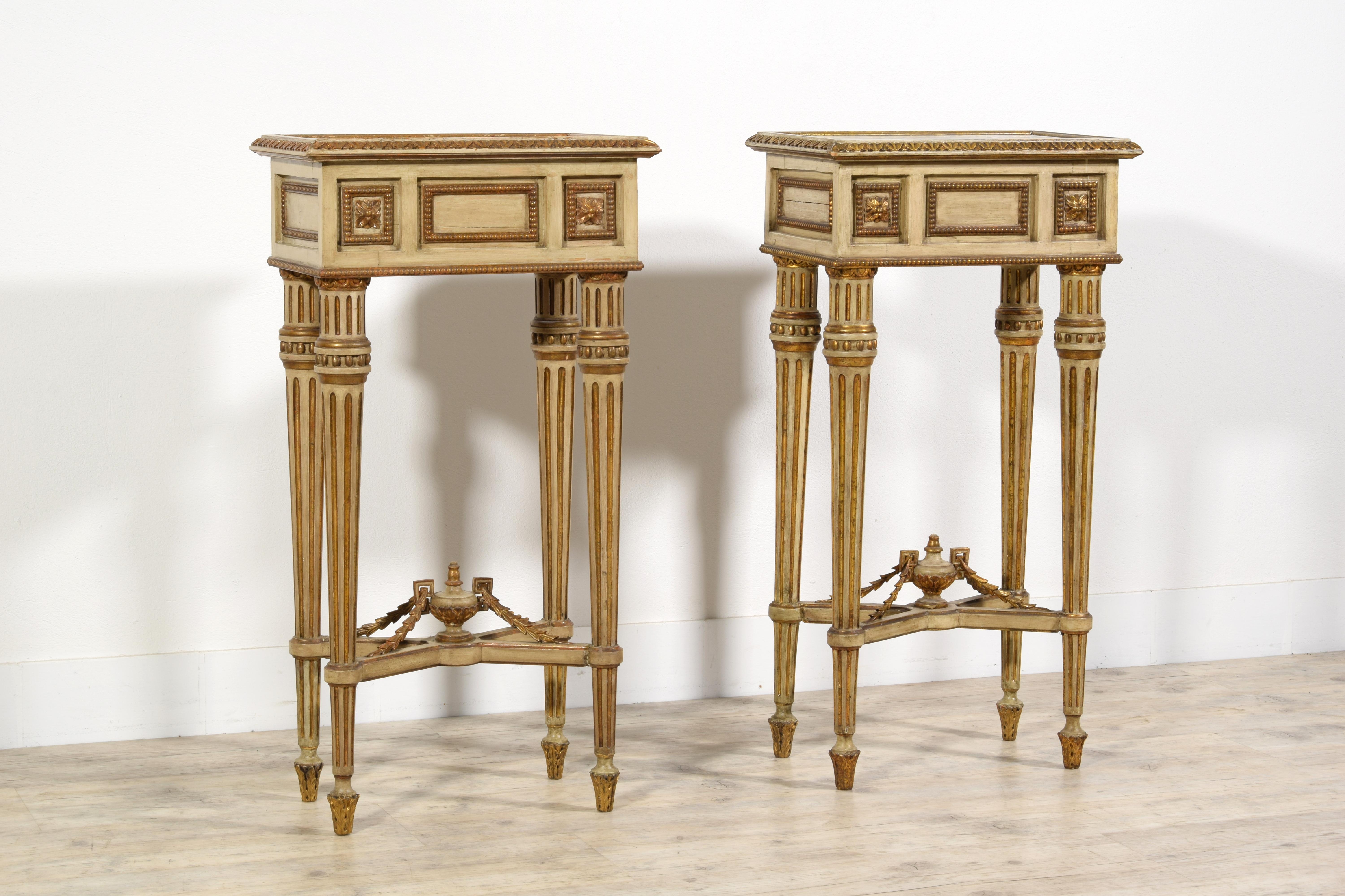 19th Century, Pair of Italian Louis XVI Style Lacquered Wood Central Tables  9