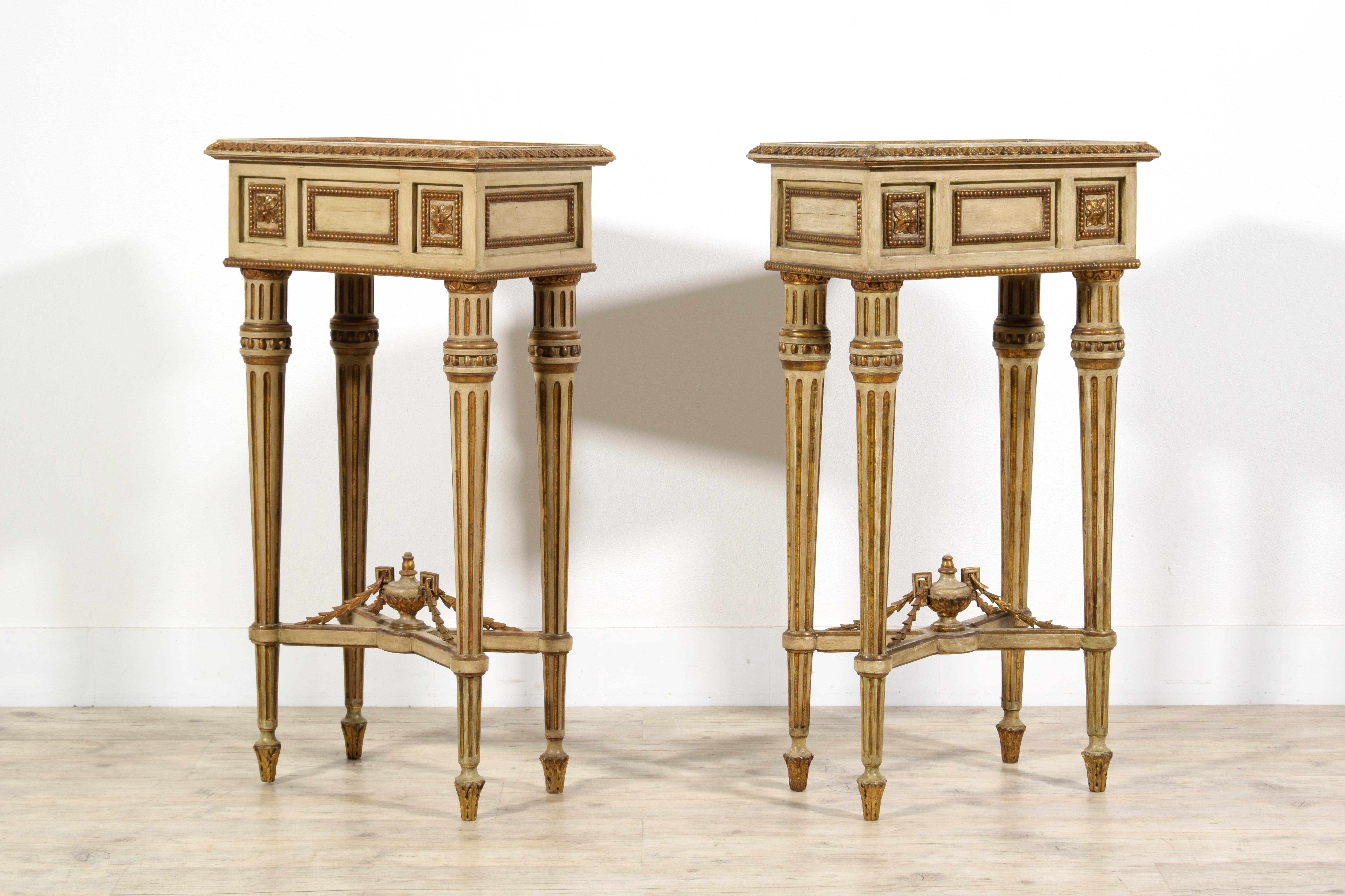 19th Century, Pair of Italian Louis XVI Style Lacquered Wood Central Tables  5