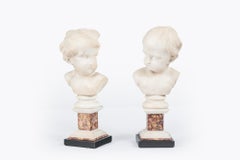 19th Century Pair of Italian Marble Busts Depicting Two Children