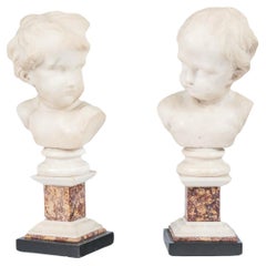 19th Century Pair of Italian Marble Busts Depicting Two Children