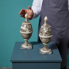 19th Century Pair of Italian Marble Lidded Urns