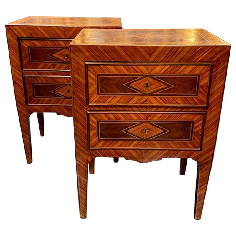 19th Century Pair of Italian Neo-Classical Inlaid Walnut Tables