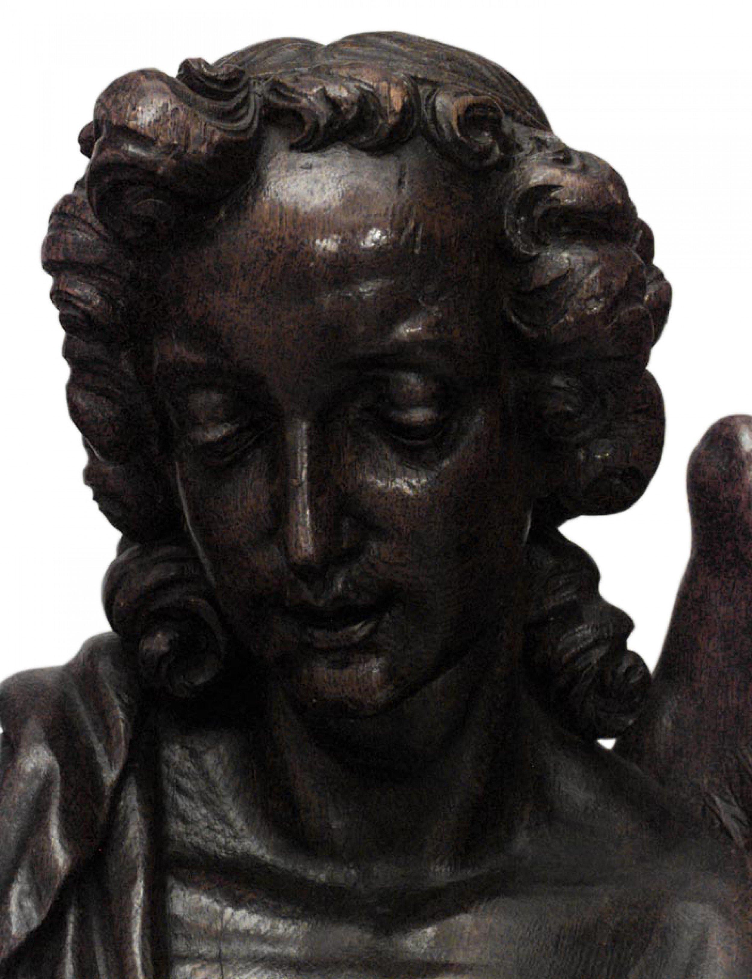 19th Century Pair of Italian Renaissance Revival Oak Angel Statues For Sale 1