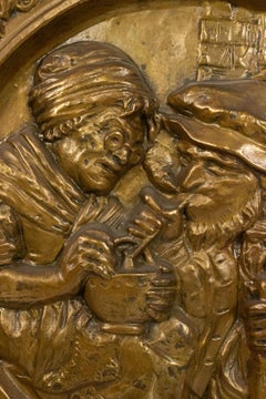 19th Century Pair of Italian Renaissance Style Brass Embossed Wall Plaques