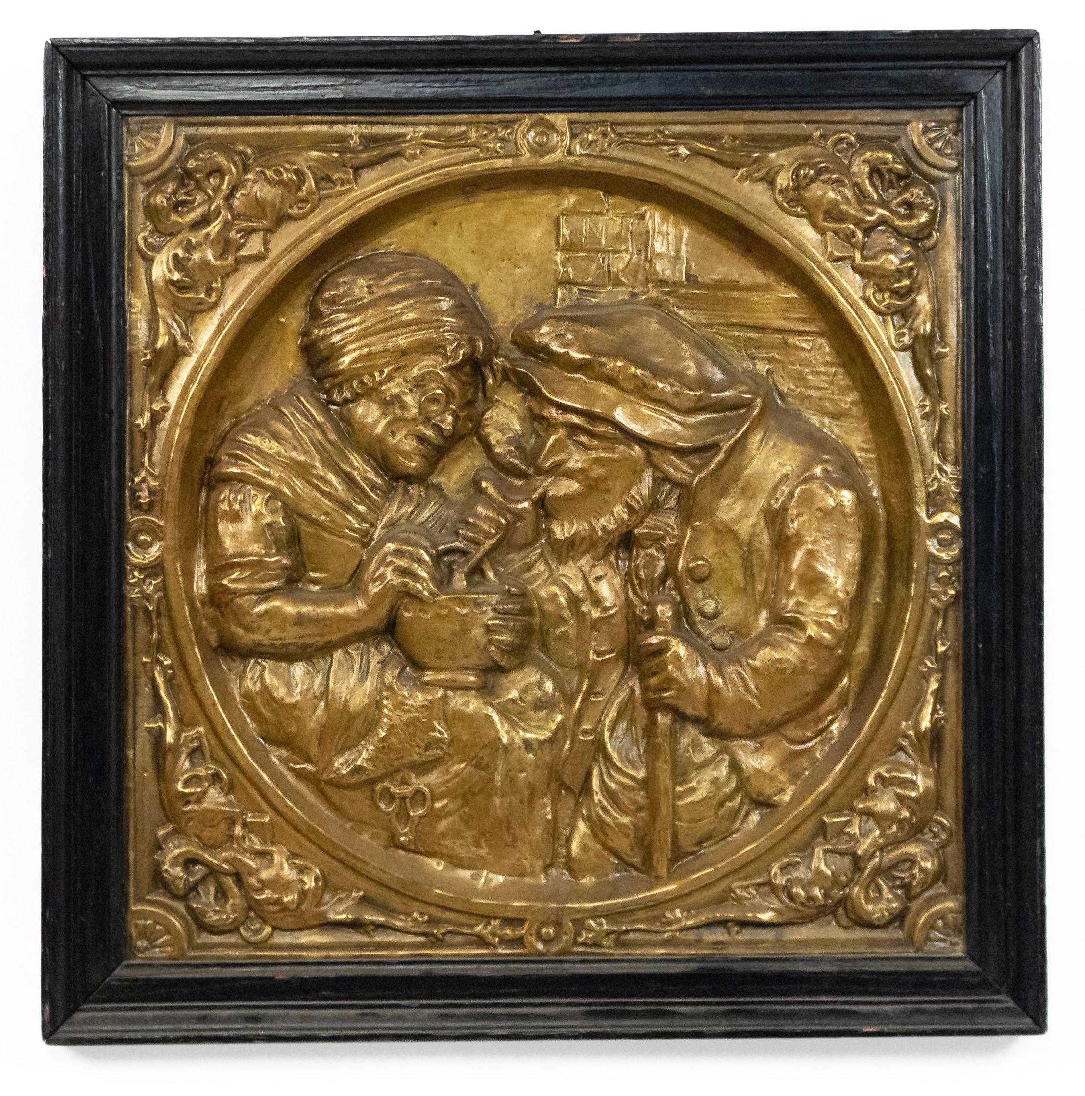 19th Century Pair of Italian Renaissance Style Brass Embossed Wall Plaques For Sale 6
