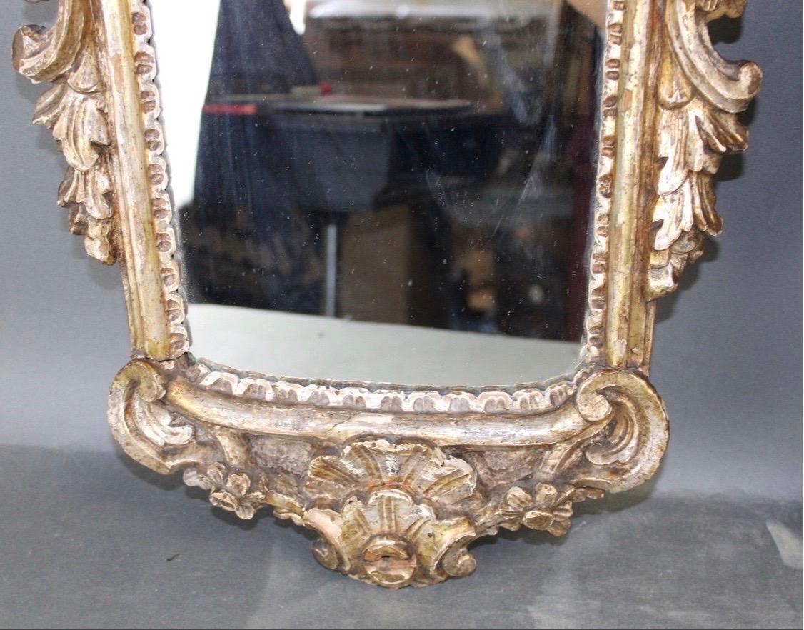 Paire de miroirs italiens Rococo Champaigne en bois doré argenté du 19ème siècle Bon état - En vente à Atlanta, GA