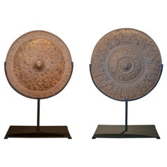 19th Century Pair of Italian Round Iron Shields on Stands