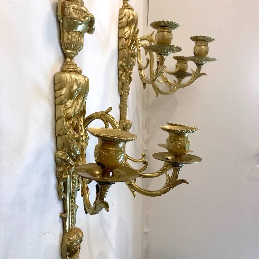 19th Century Pair of Italian Sconces Louis XVI Style Gilt Bronze, 1880 circa In Good Condition For Sale In Milan, IT