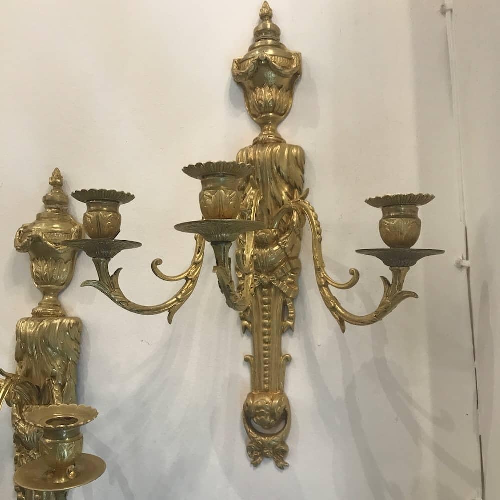 19th Century Pair of Italian Sconces Louis XVI Style Gilt Bronze, 1880 circa For Sale 4