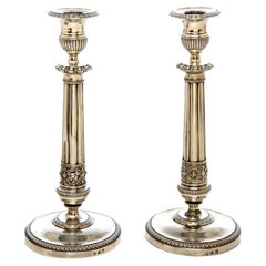 19th Century Pair of Italian Silver Candlesticks Neoclassical Milan 1820