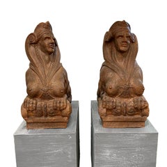 19th Century Pair of Italian Terra Cotta Sphinxes - Antique Tuscan Sculptures
