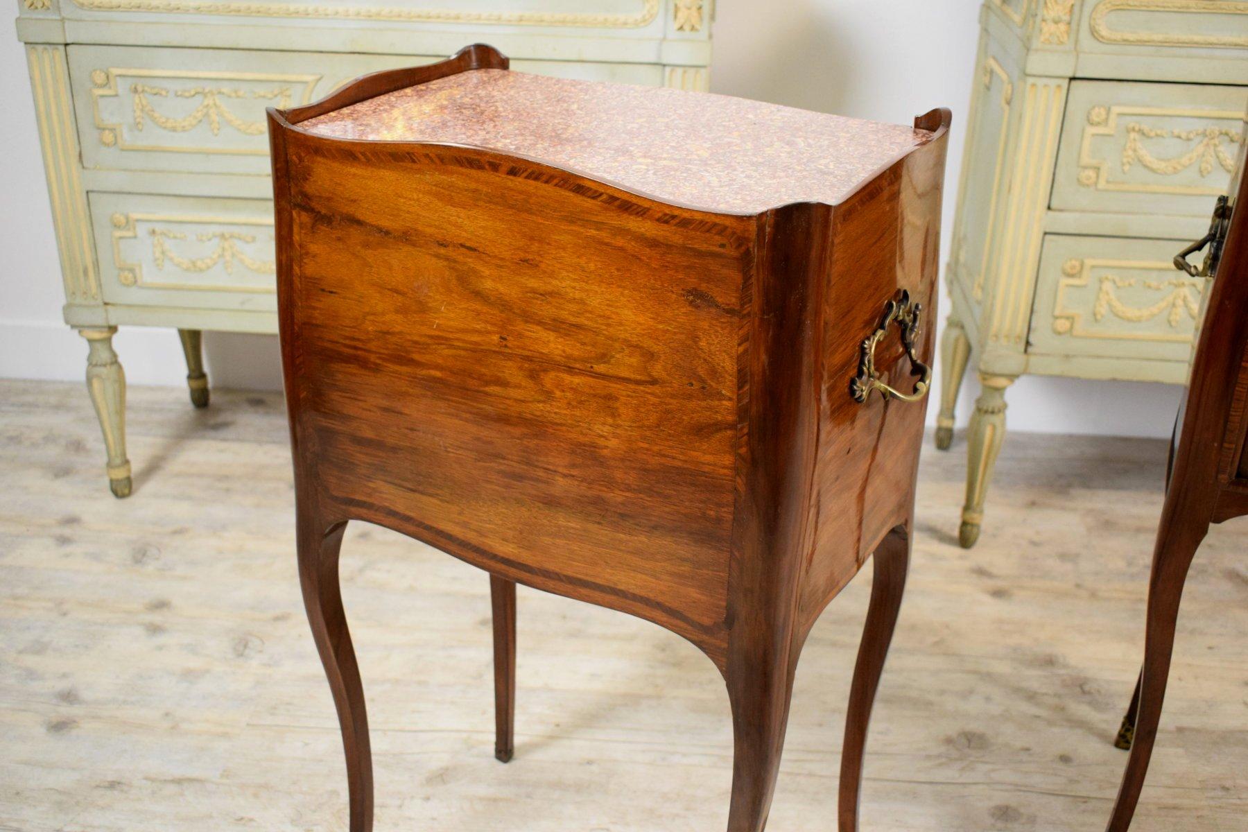 Marble 19th Century, Pair of Italian Walnut Wood Bedside Tables