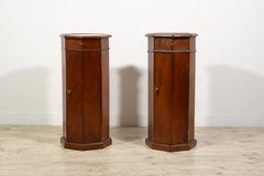 19th Century, Pair of Italian Walnut Wood Pedestal Cabinets