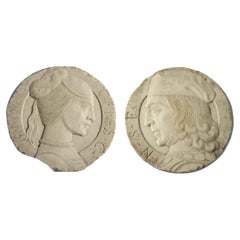 19th Century Pair of Italian White Marble Portrait Reliefs of Renaissance Couple