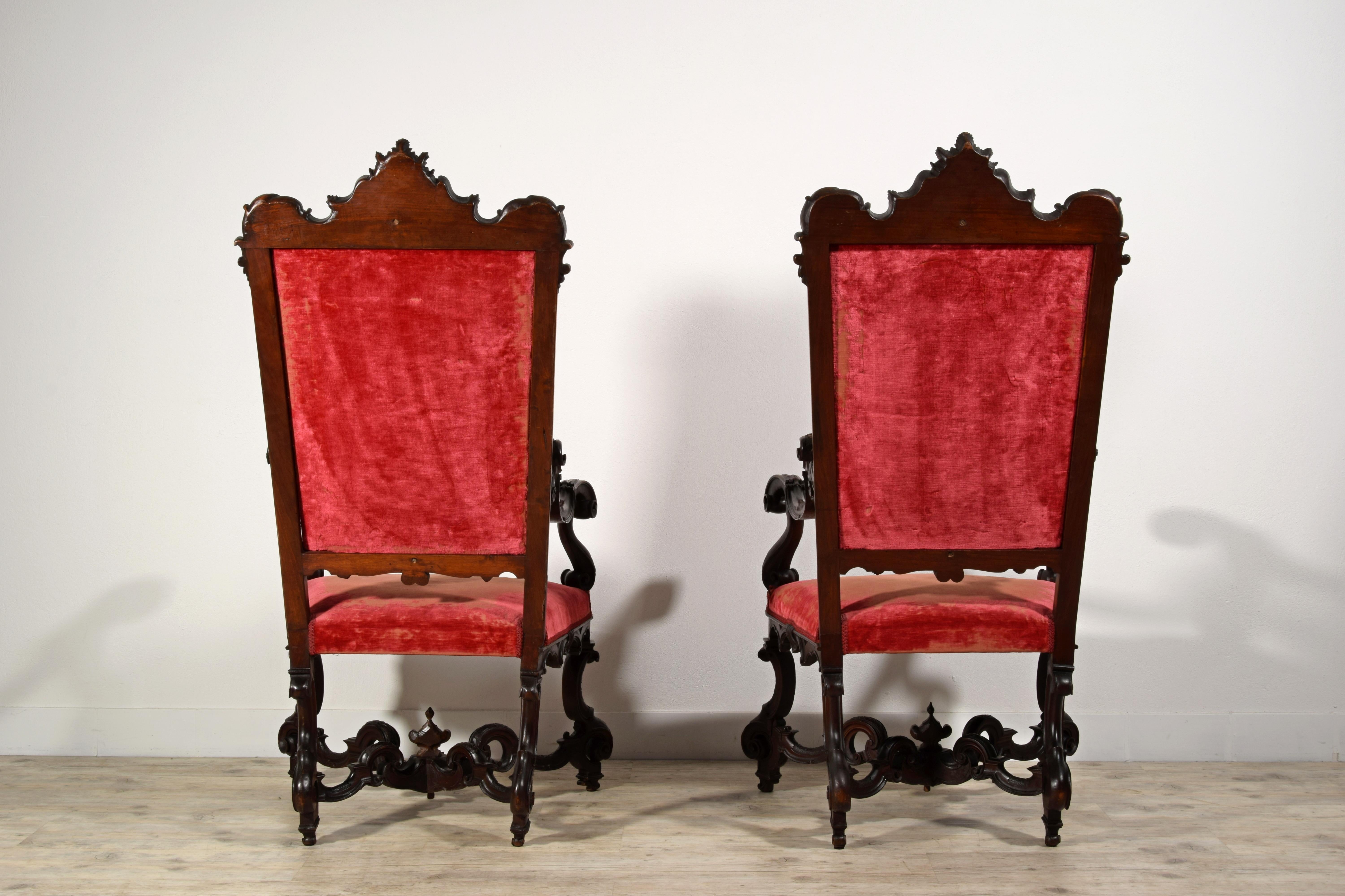 19th Century Pair of Italian Wood Armchairs 8