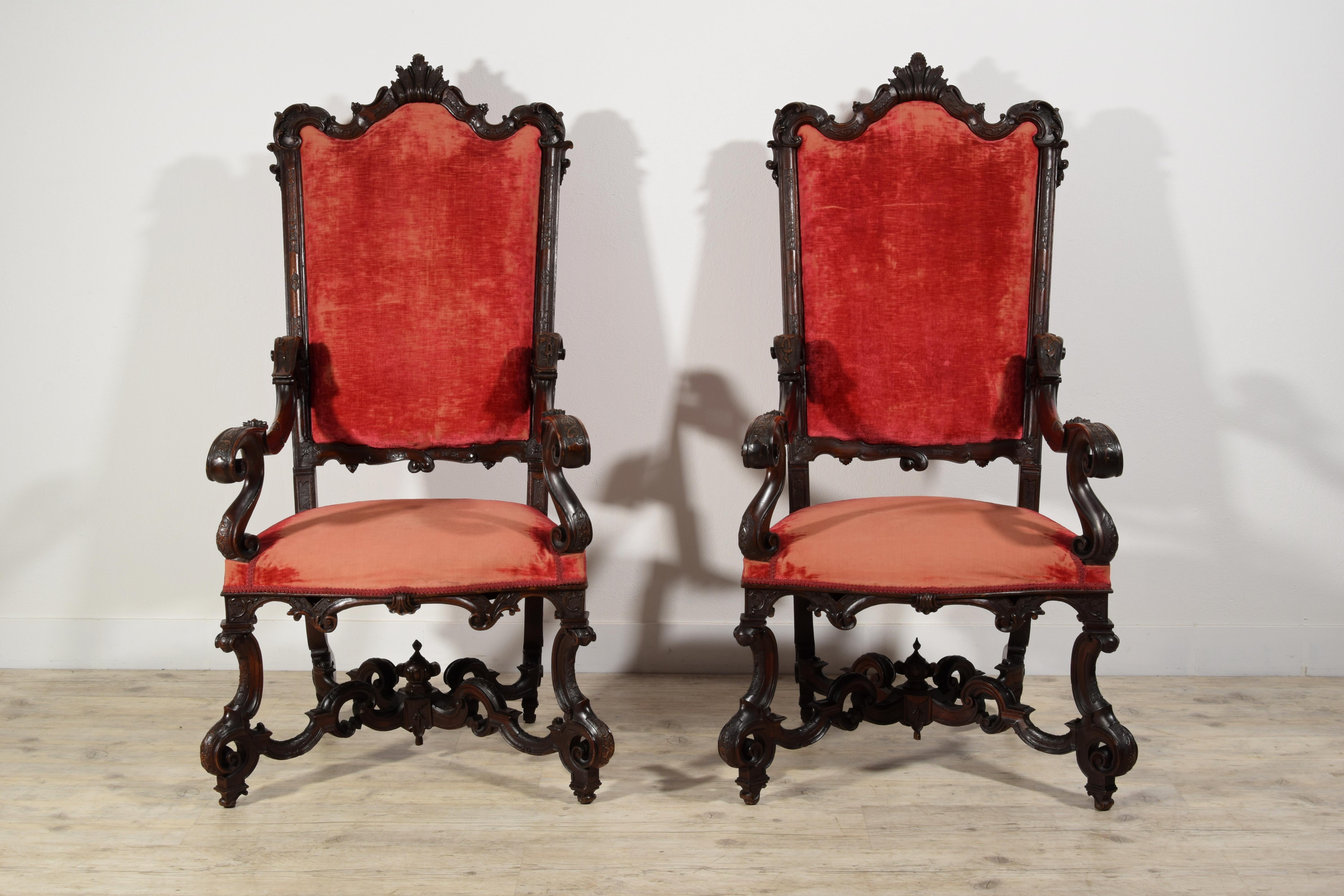 Regency 19th Century Pair of Italian Wood Armchairs