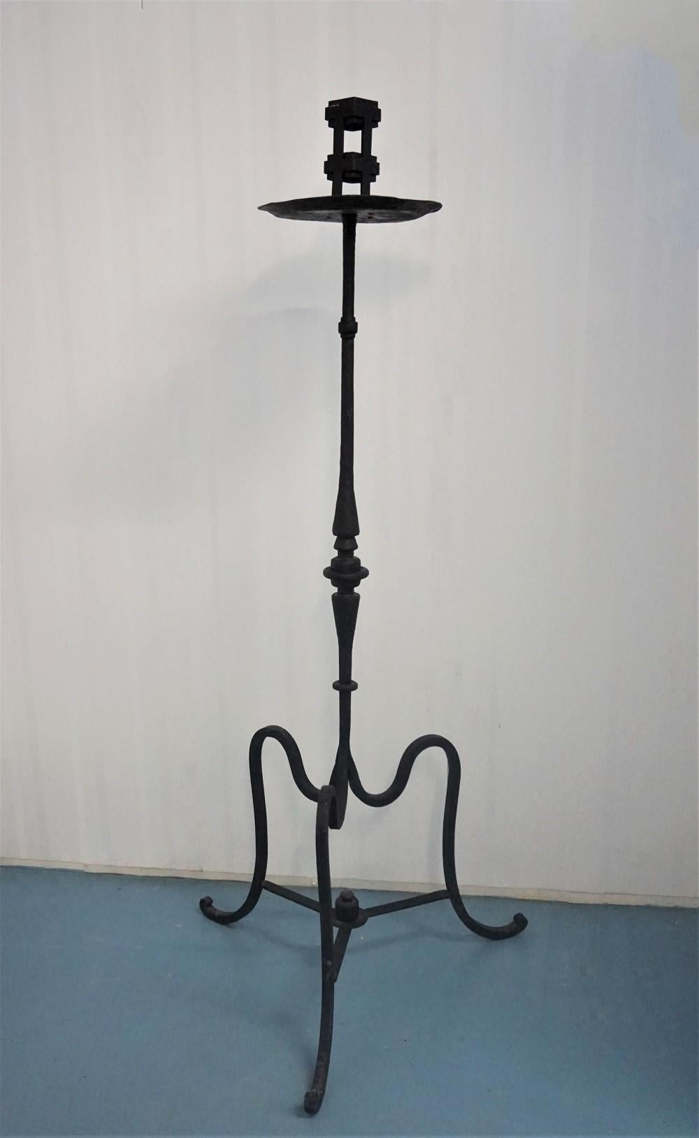 Hand-Painted 19th Century Pair of Italian Wrought Iron Torchères, Candleholders