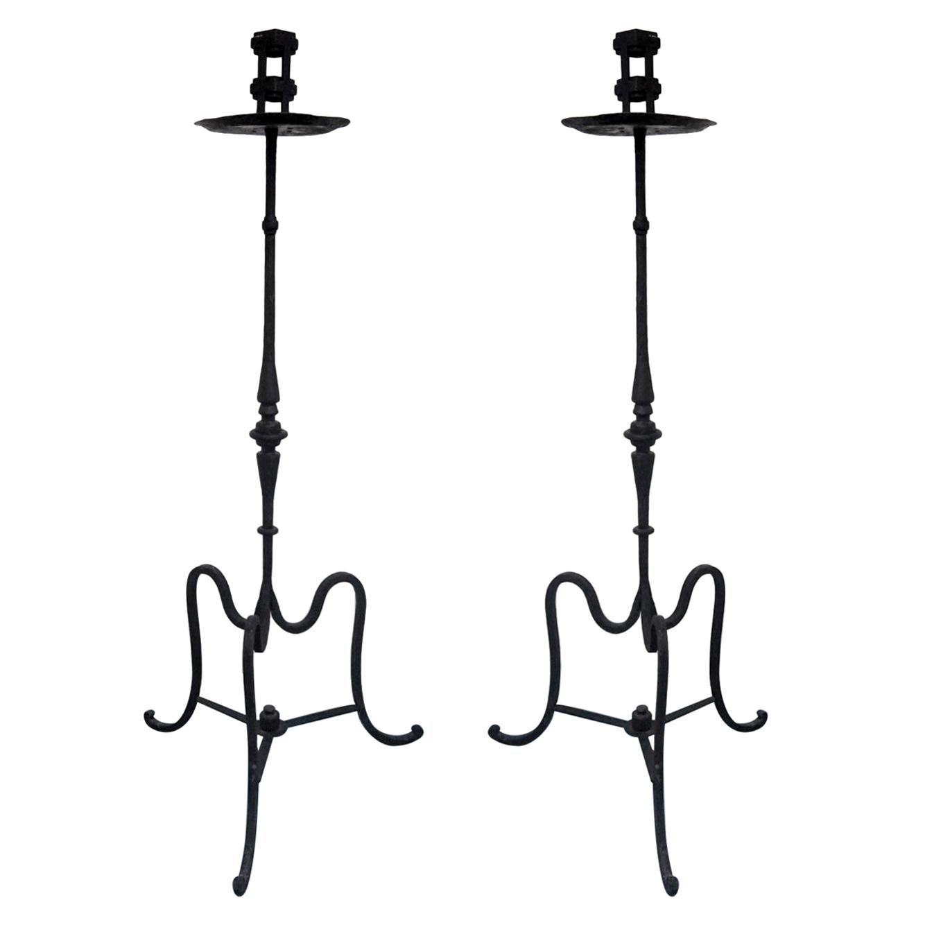 19th Century Pair of Italian Wrought Iron Torchères, Candleholders