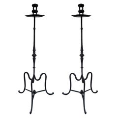 19th Century Pair of Italian Wrought Iron Torchères, Candleholders