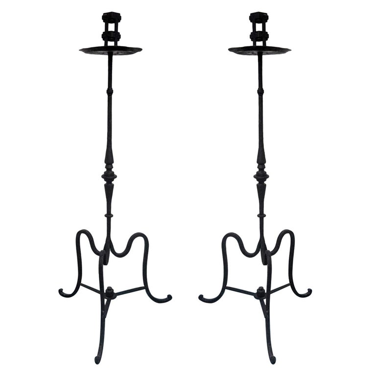 19th Century Pair of Italian Wrought Iron Torchères, Candleholders For Sale