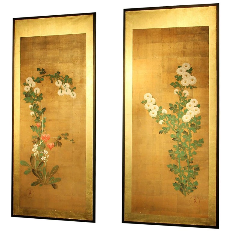 19th Century Pair of Japanese Panels Painted in Pigmens and Gofun on ...