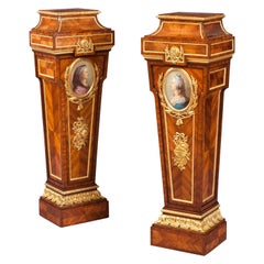 Antique 19th Century Pair of Kingwood Porcelain-Mounted Pedestals in the Louis XVI Style