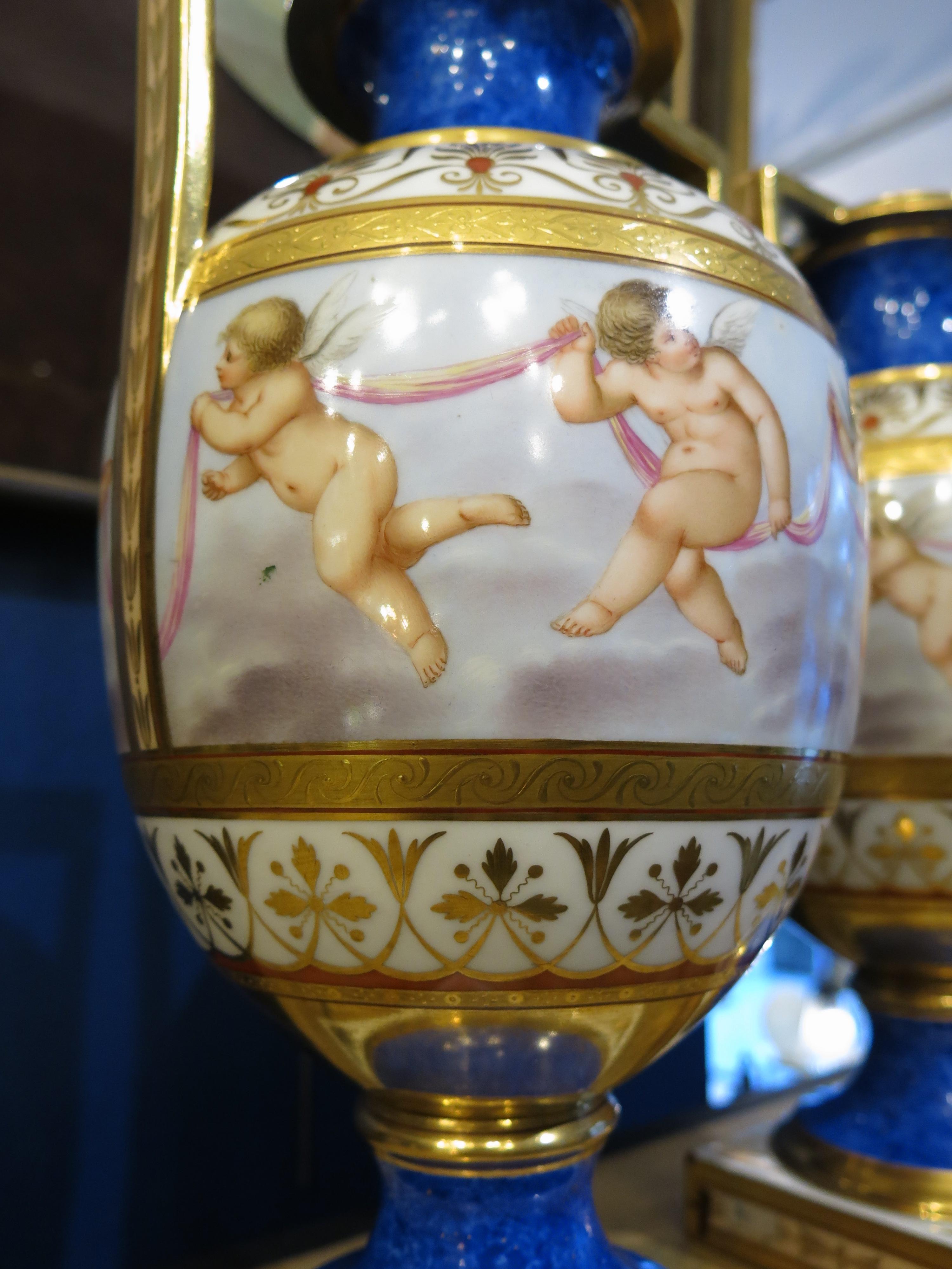 Neoclassical 19th Century Pair of KPM Porcelain Vases