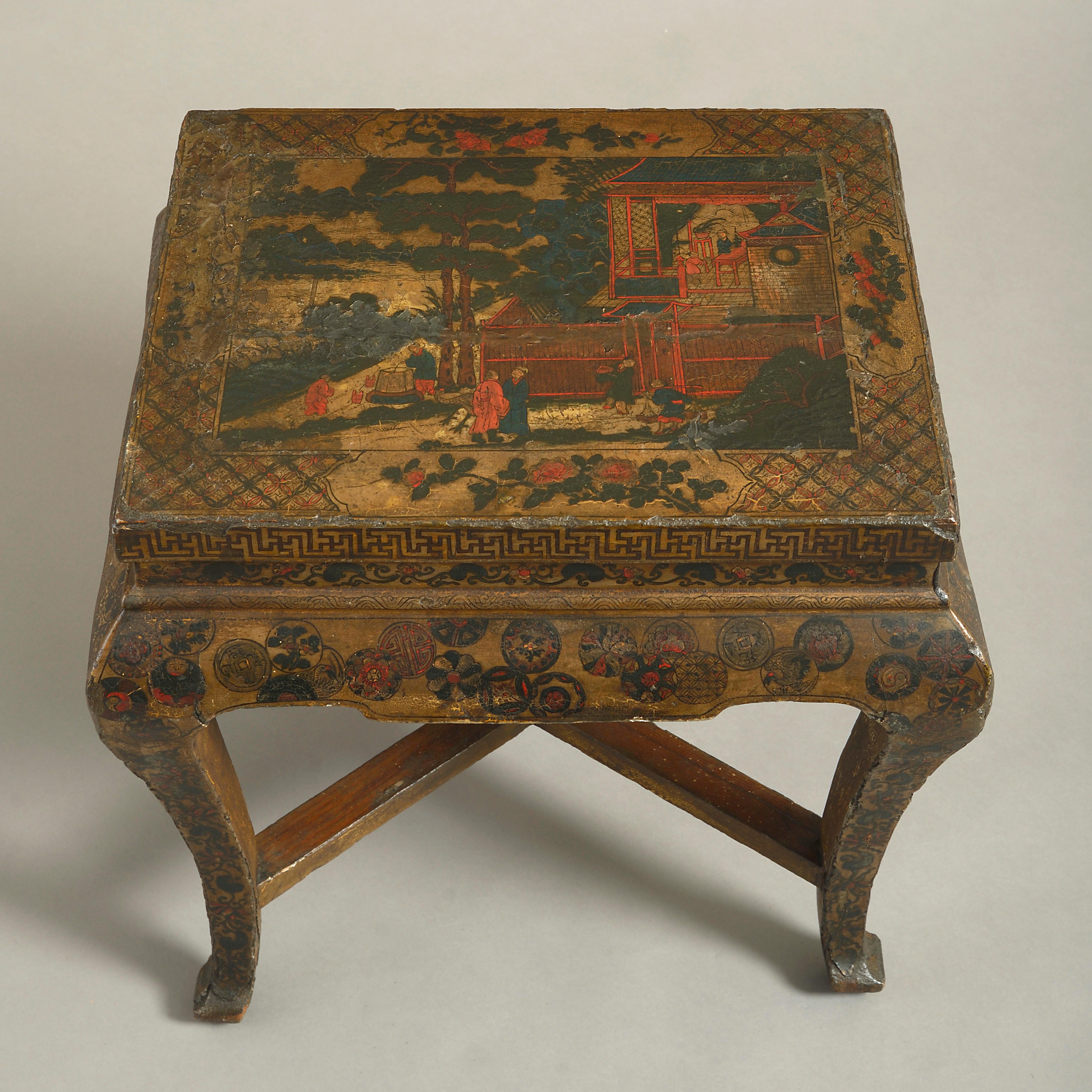 Chinese Export 19th Century Pair of Lacquer Low End Tables