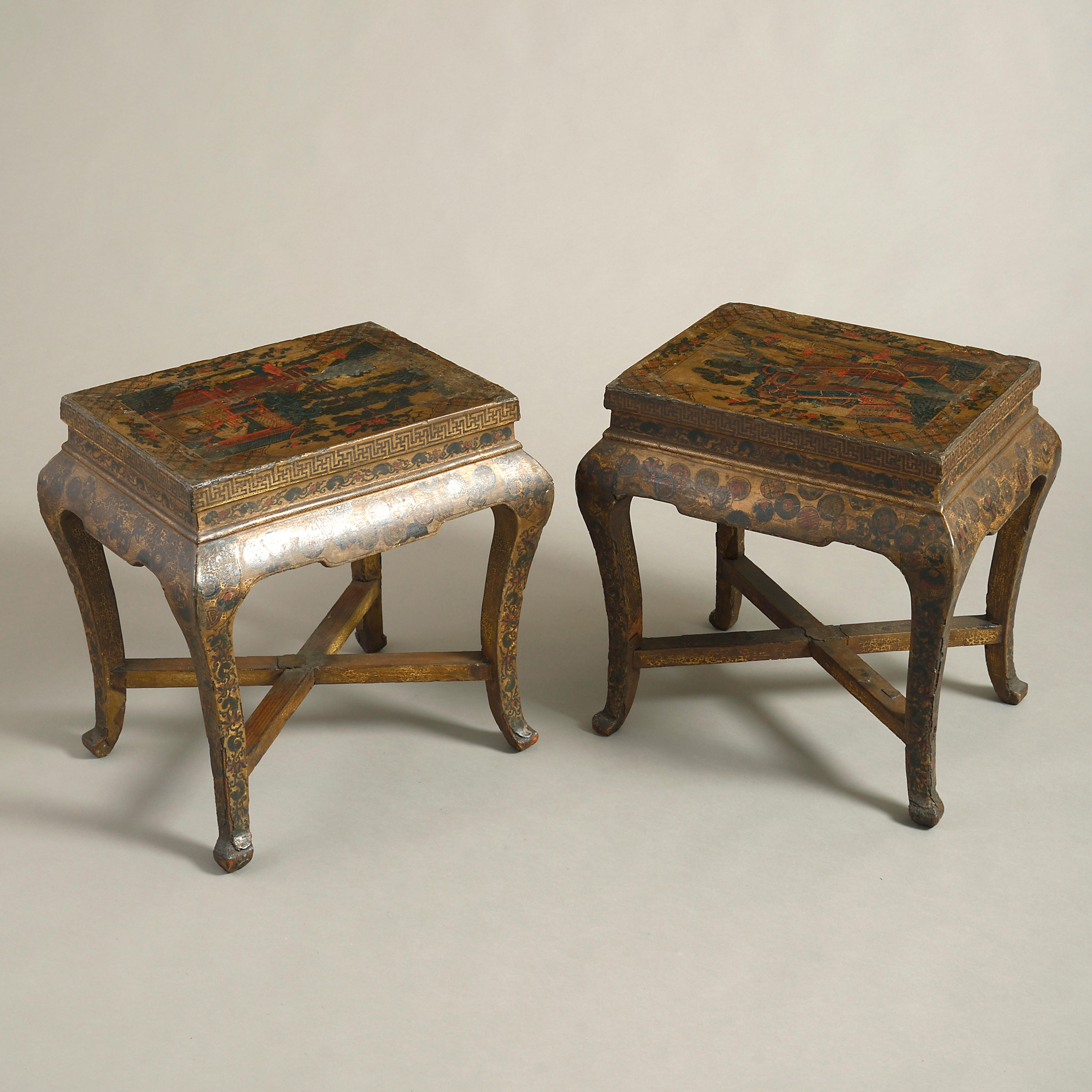 Chinese 19th Century Pair of Lacquer Low End Tables