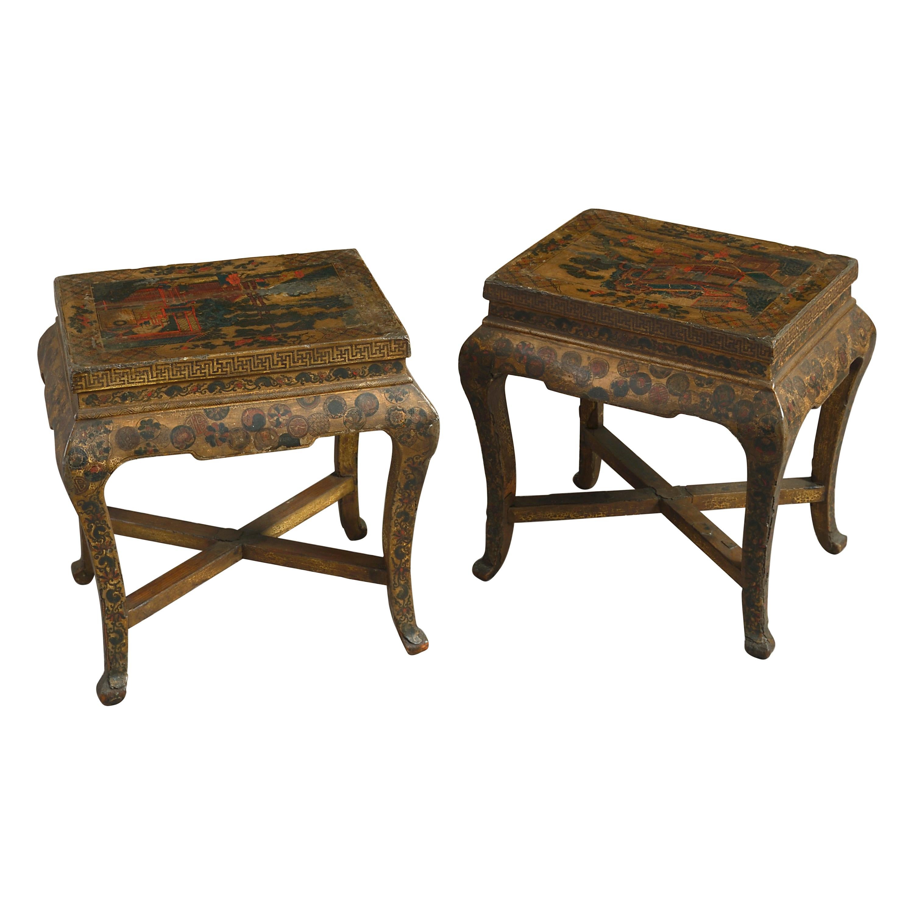 19th Century Pair of Lacquer Low End Tables