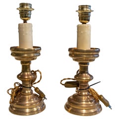 19th Century Pair of Lamps Made with Two Bronze Candlesticks