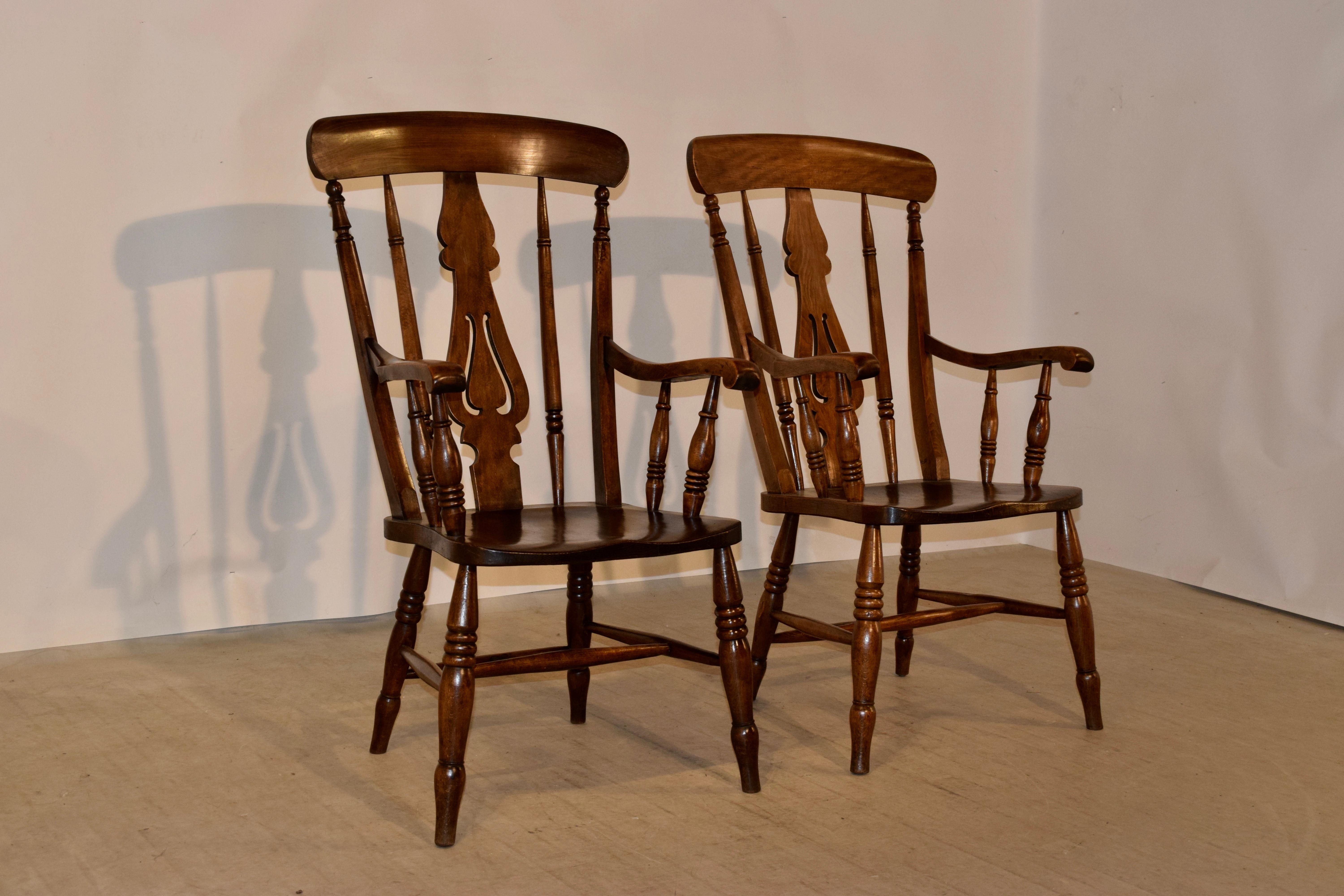 Victorian 19th Century Pair of Lancashire Ladder Back Armchairs For Sale