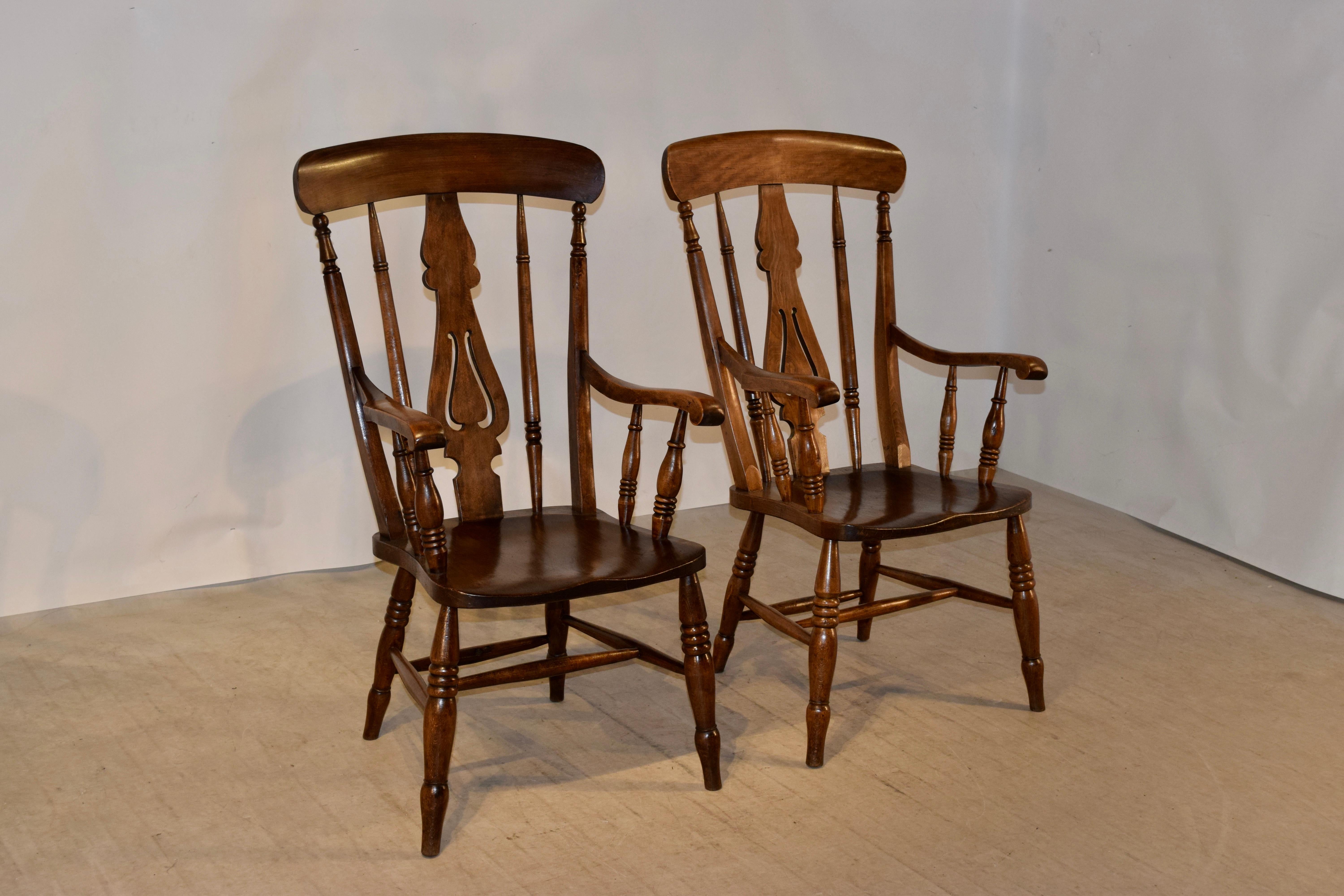 English 19th Century Pair of Lancashire Ladder Back Armchairs For Sale