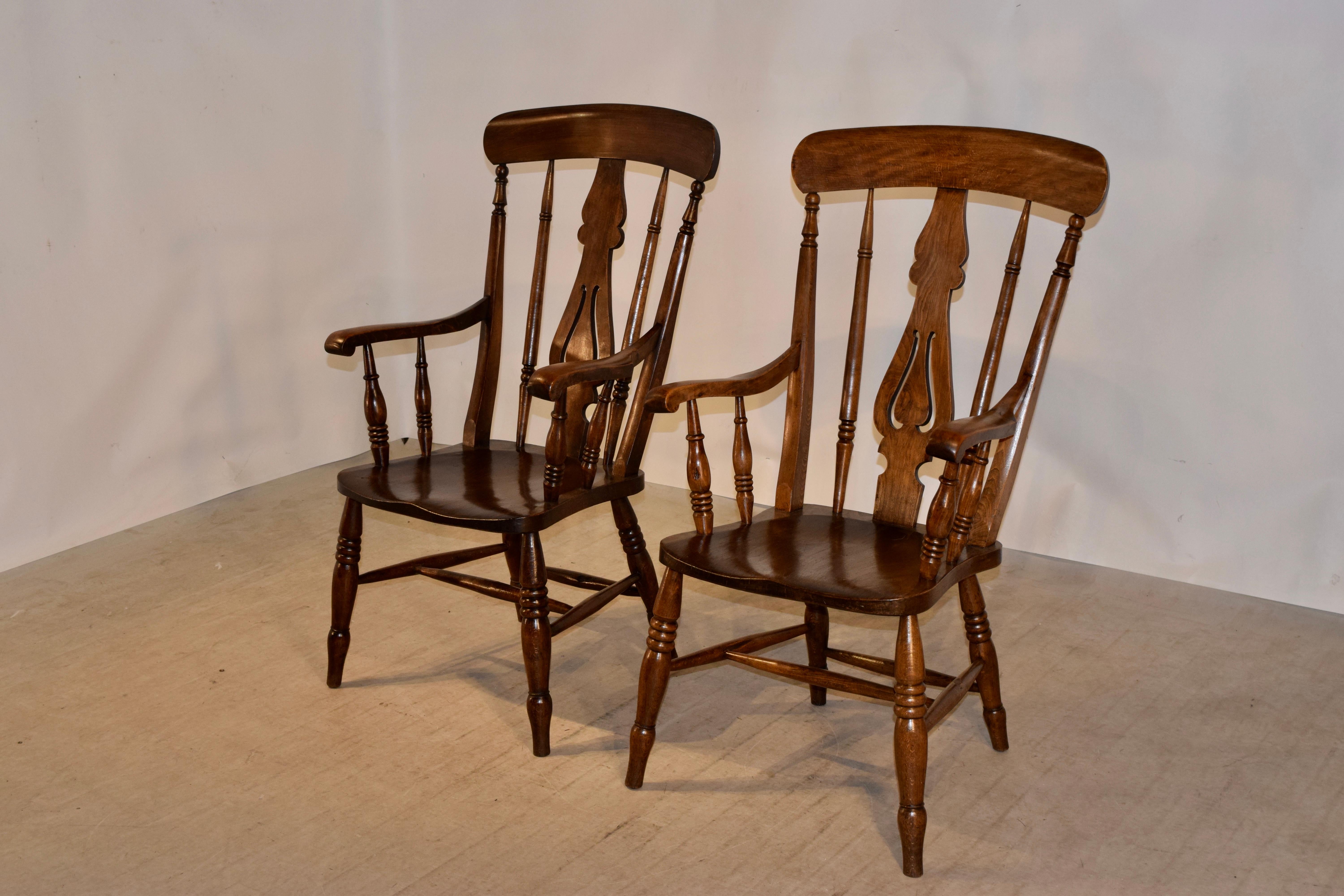 19th Century Pair of Lancashire Ladder Back Armchairs In Good Condition For Sale In High Point, NC