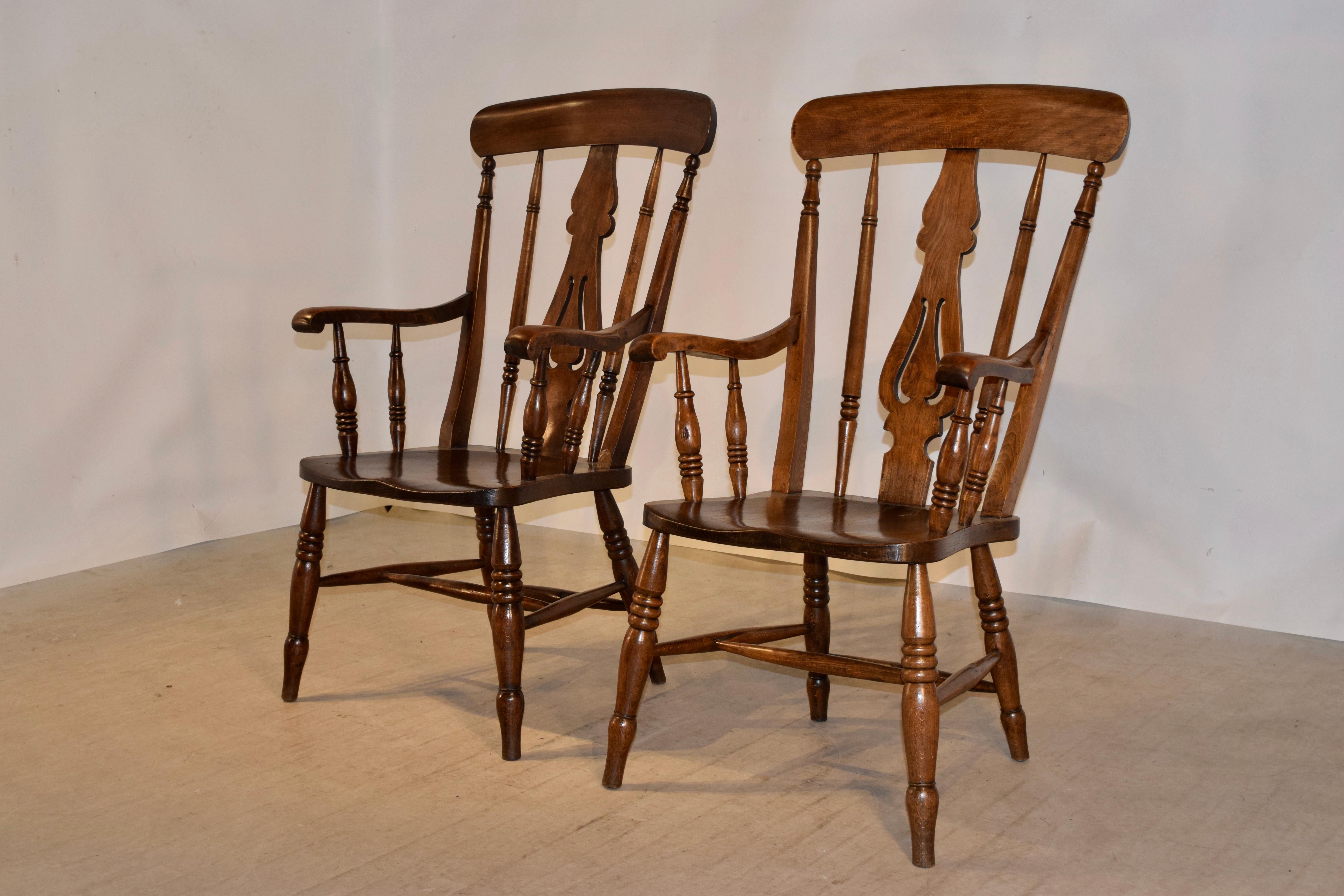 Elm 19th Century Pair of Lancashire Ladder Back Armchairs For Sale