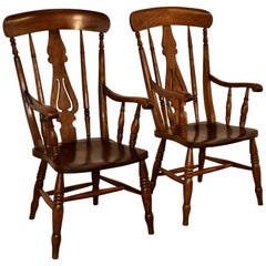 19th Century Pair of Lancashire Ladder Back Armchairs