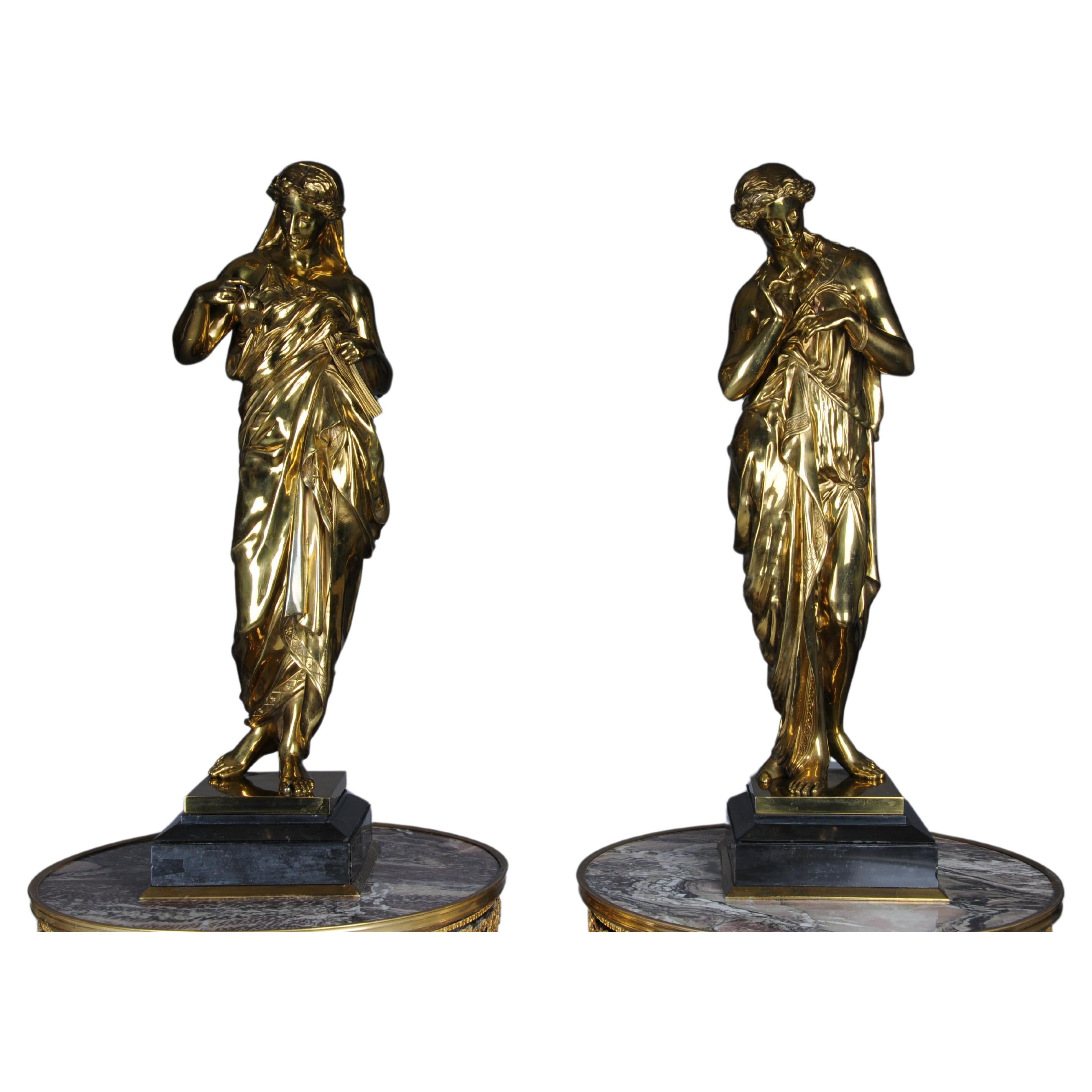 Paire de grandes (2) sculptures en bronze Empire du 19e siècle