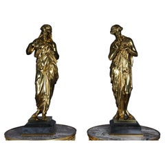 Paire de grandes (2) sculptures en bronze Empire du 19e siècle