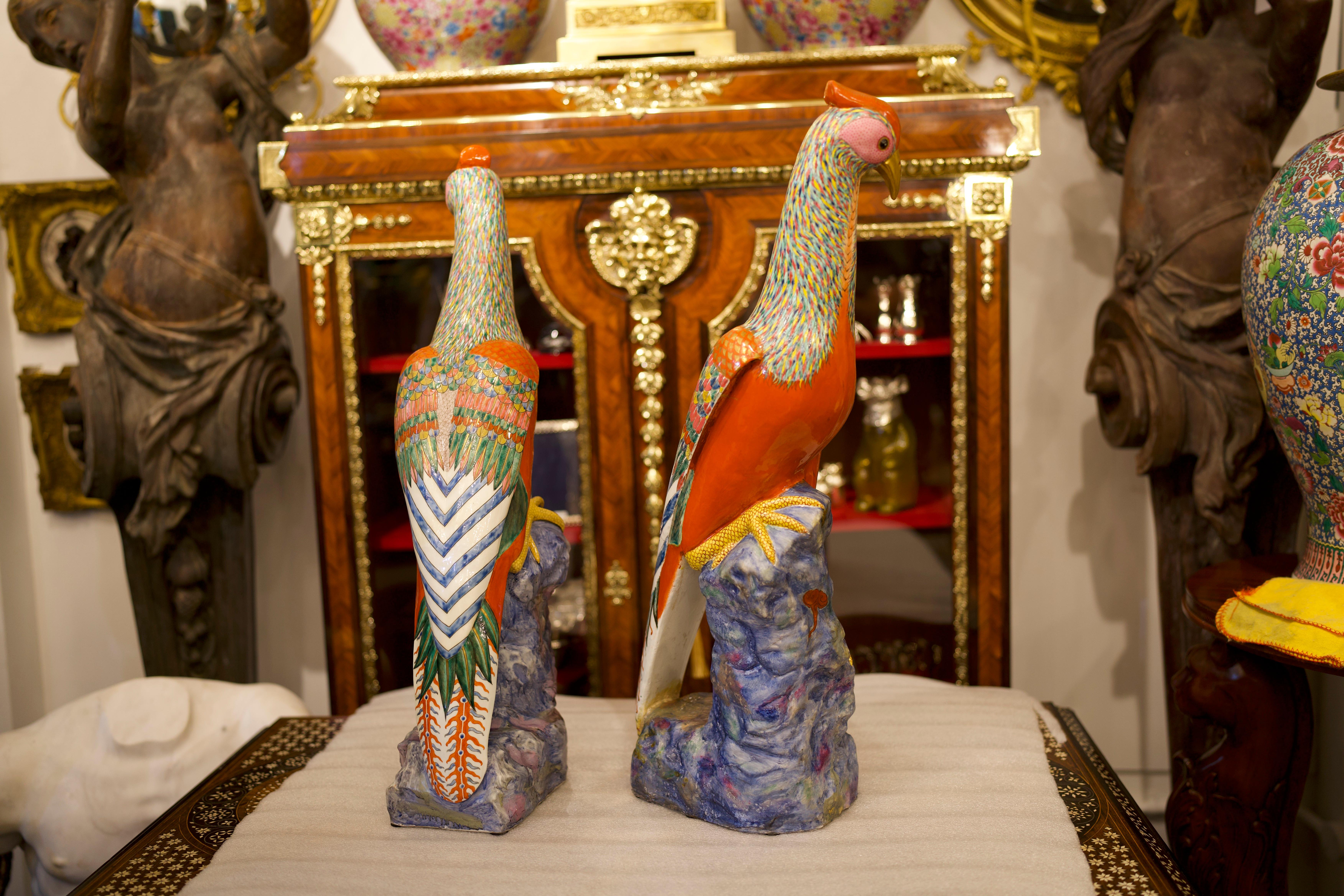 19th Century Pair of Large Famille Rose Pheasants by Samson For Sale 5