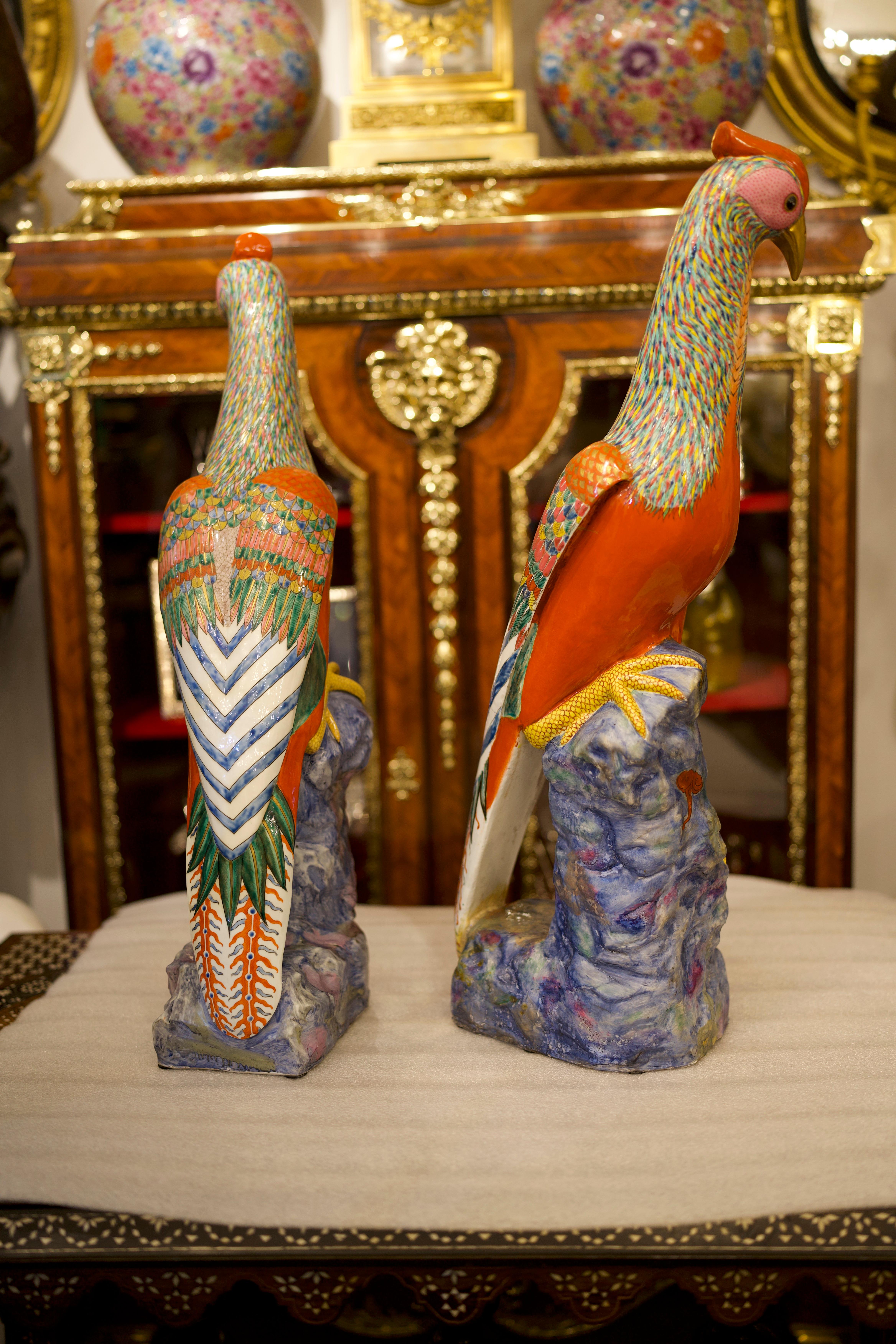 19th Century Pair of Large Famille Rose Pheasants by Samson For Sale 4