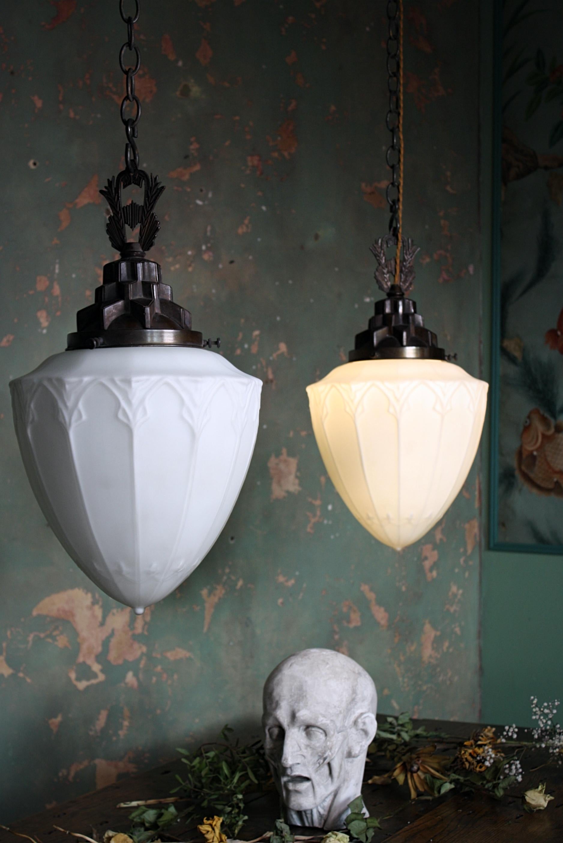 19th Century Pair of Large Gothic Opaline Lanterns Lights Chandeliers 5