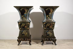 Pair of Large 19th Century Chinoiserie or Japonisme Lacquered Wooden Vases