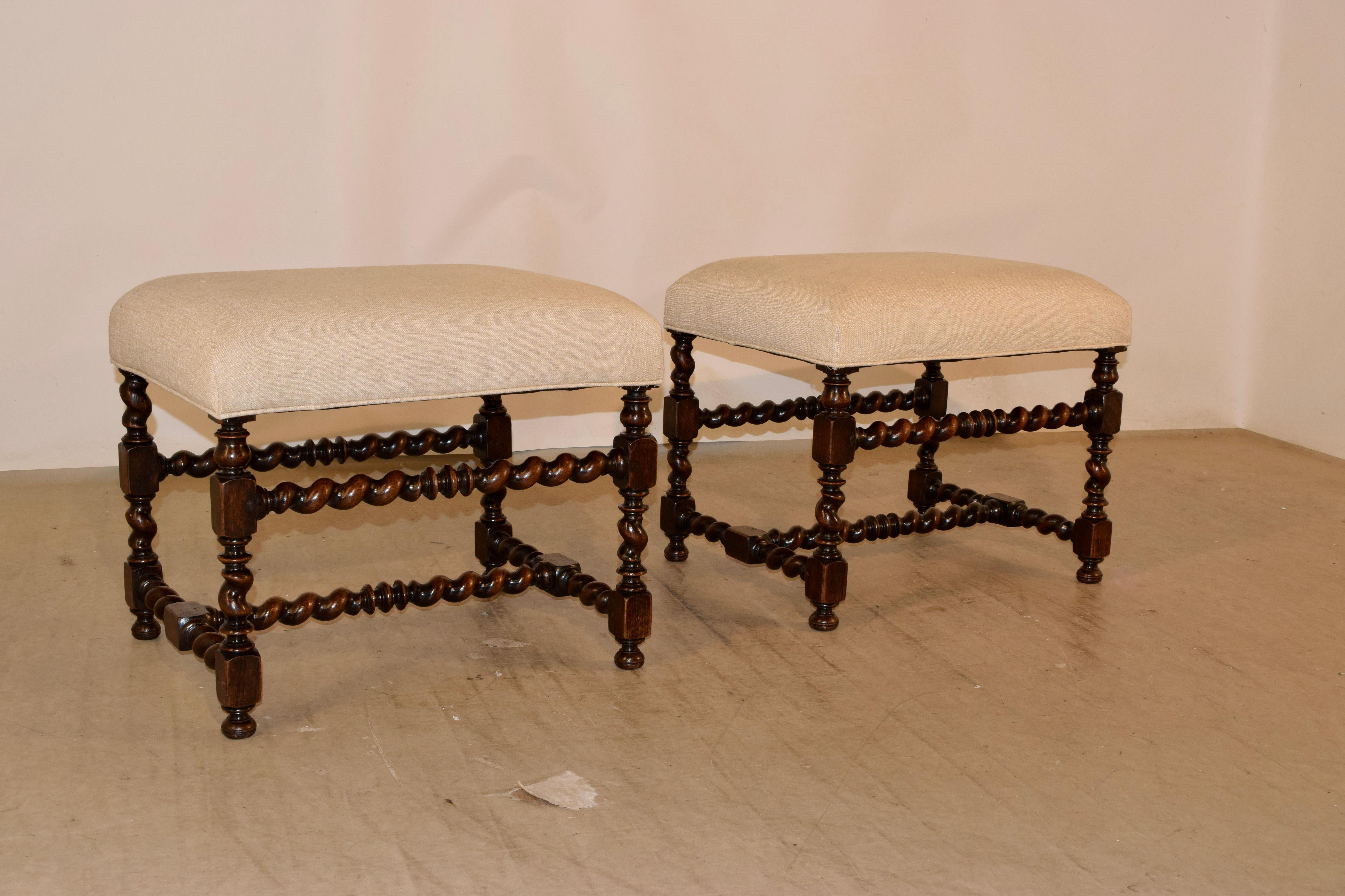 Victorian 19th Century Pair of Large Upholstered Stools